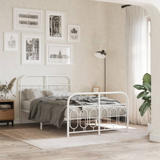 vidaXL Metal Bed Frame without Mattress with Footboard White 120x200cm