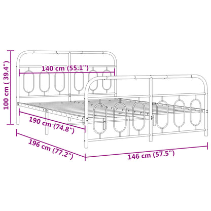 vidaXL Metal Bed Frame without Mattress with Footboard White 140x190cm