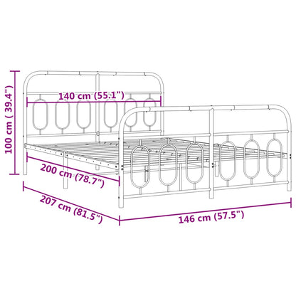 vidaXL Metal Bed Frame without Mattress with Footboard White 140x200cm