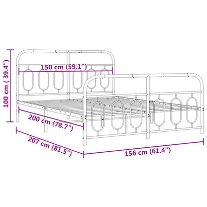 vidaXL Metal Bed Frame without Mattress with Footboard White 150x200cm