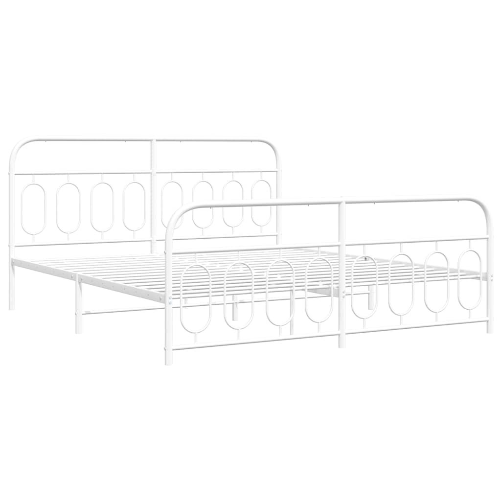 vidaXL Metal Bed Frame without Mattress with Footboard White 183x213cm