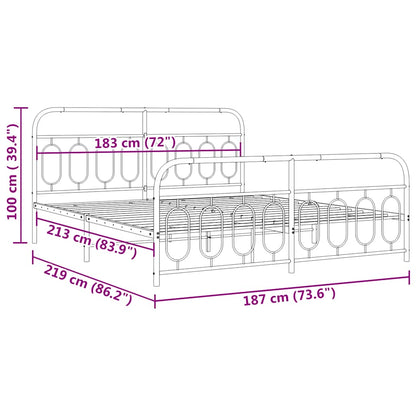 vidaXL Metal Bed Frame without Mattress with Footboard White 183x213cm