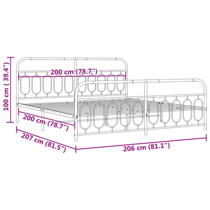 vidaXL Metal Bed Frame without Mattress with Footboard White 200x200cm