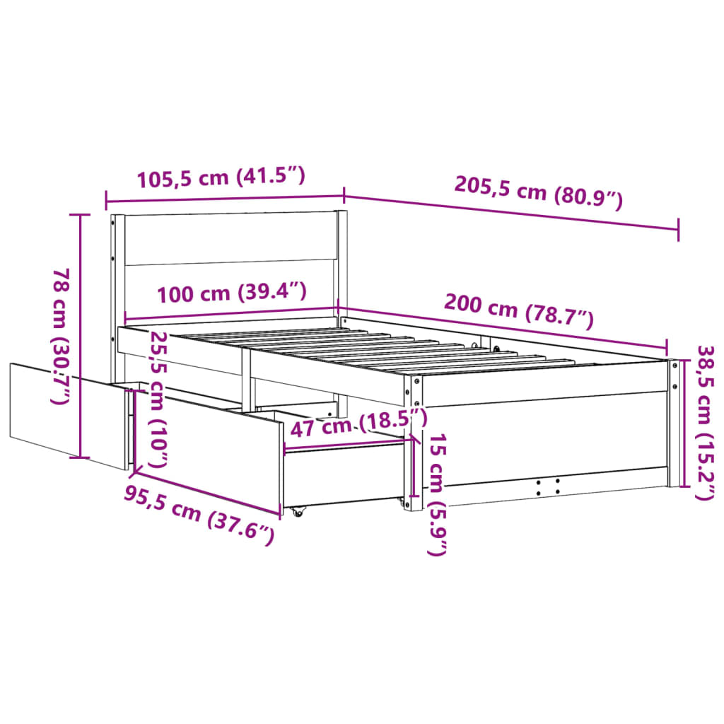 vidaXL Bed Frame without Mattress White 100x200 cm Solid Wood Pine