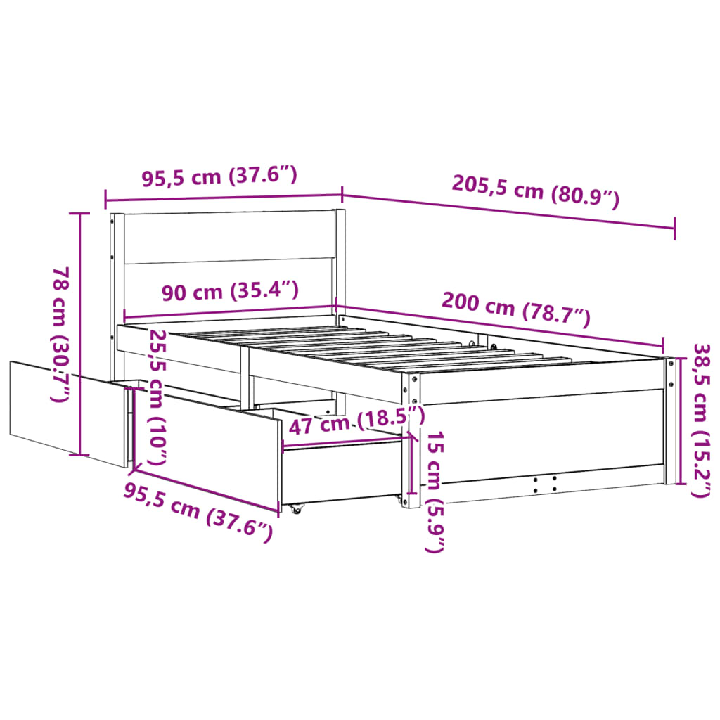 vidaXL Bed Frame without Mattress 90x200 cm Solid Wood Pine