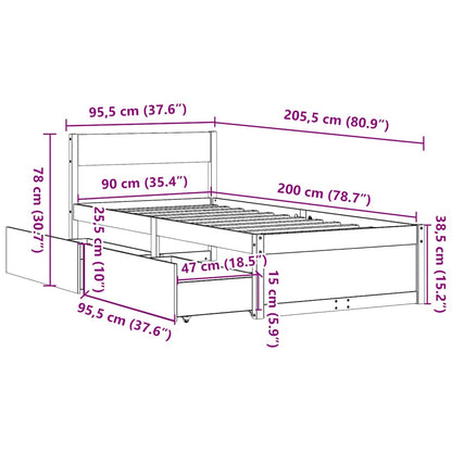 vidaXL Bed Frame without Mattress White 90x200 cm Solid Wood Pine