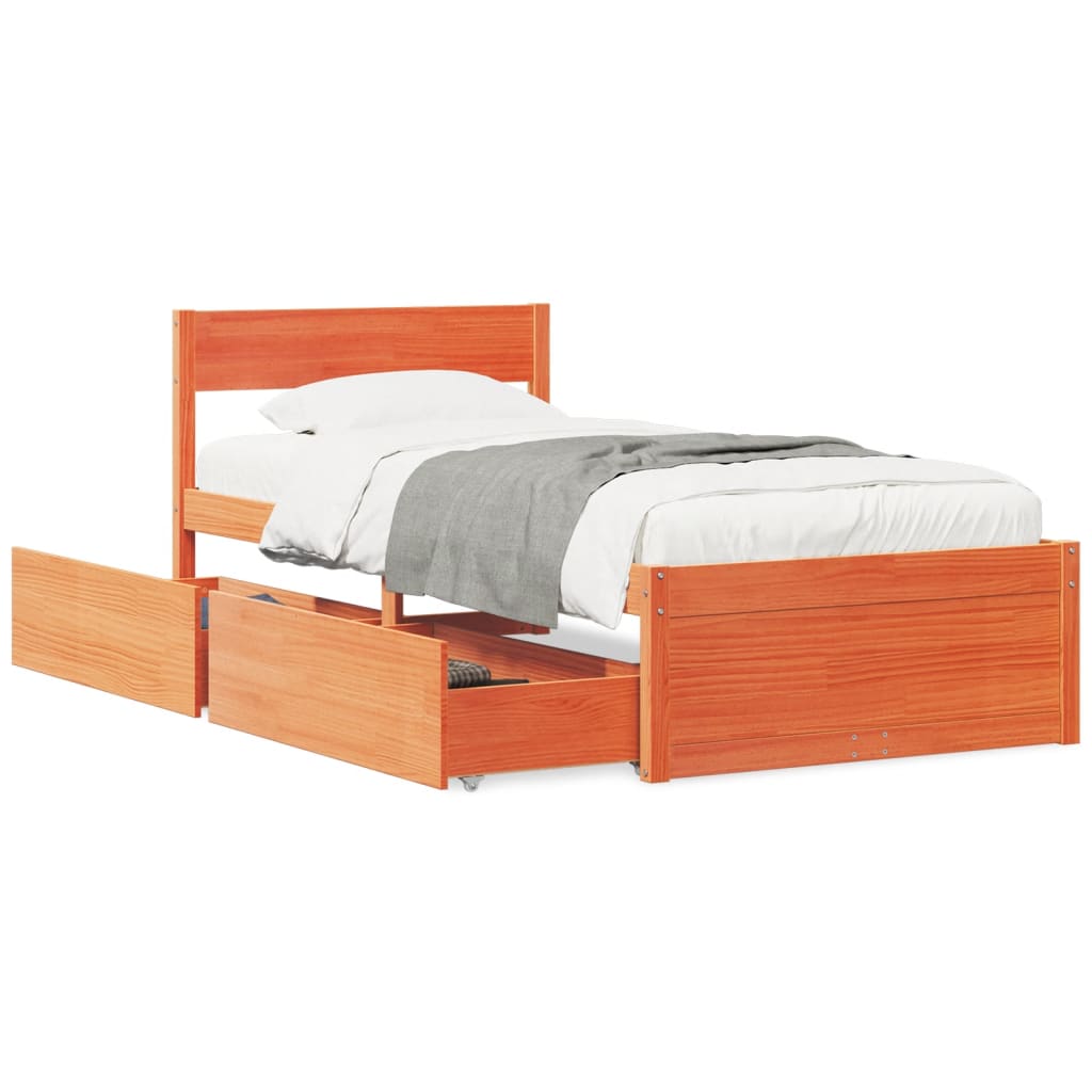 vidaXL Bed Frame without Mattress Wax Brown 90x200 cm Solid Wood Pine