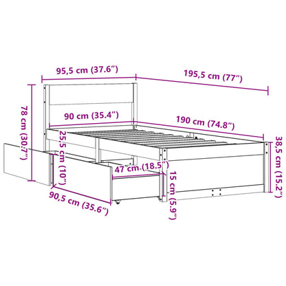vidaXL Bed Frame without Mattress 90x190 cm Single Solid Wood Pine