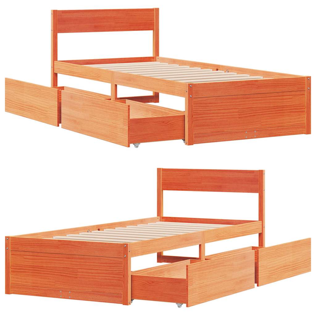 vidaXL Bed Frame without Mattress Wax Brown 90x190 cm Single Solid Wood Pine