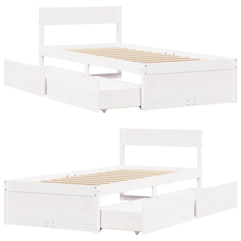 vidaXL Bed Frame without Mattress White 75x190 cm Small Single Solid Wood Pine