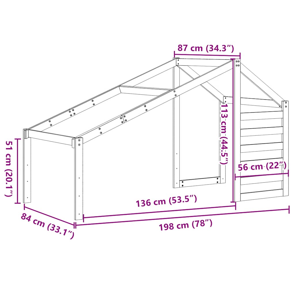 vidaXL Kids'Bed Roof 198x87x113 cm Solid Wood Pine