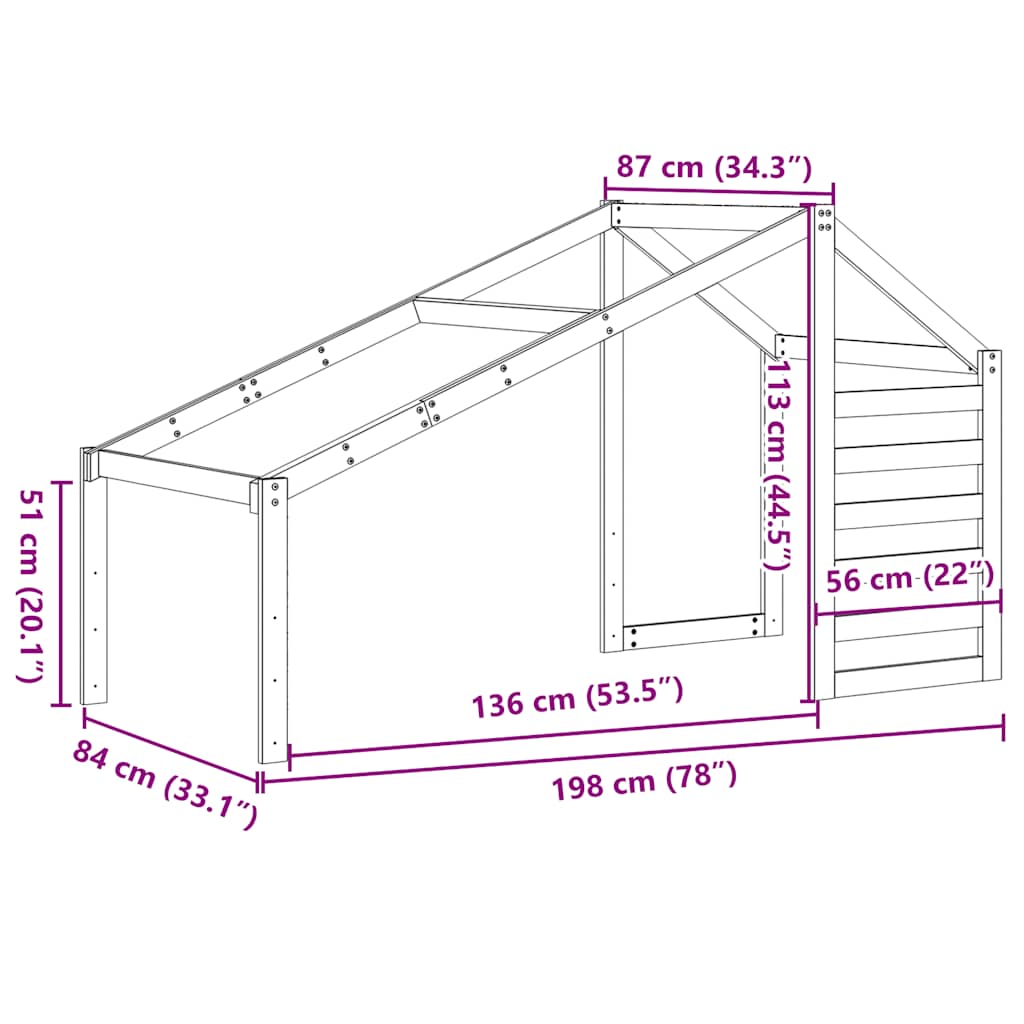 vidaXL Kids' Bed Roof White 198x87x113 cm Solid Wood Pine