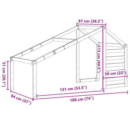 vidaXL Kids' Bed Roof Wax Brown 188x97x113 cm Solid Wood Pine