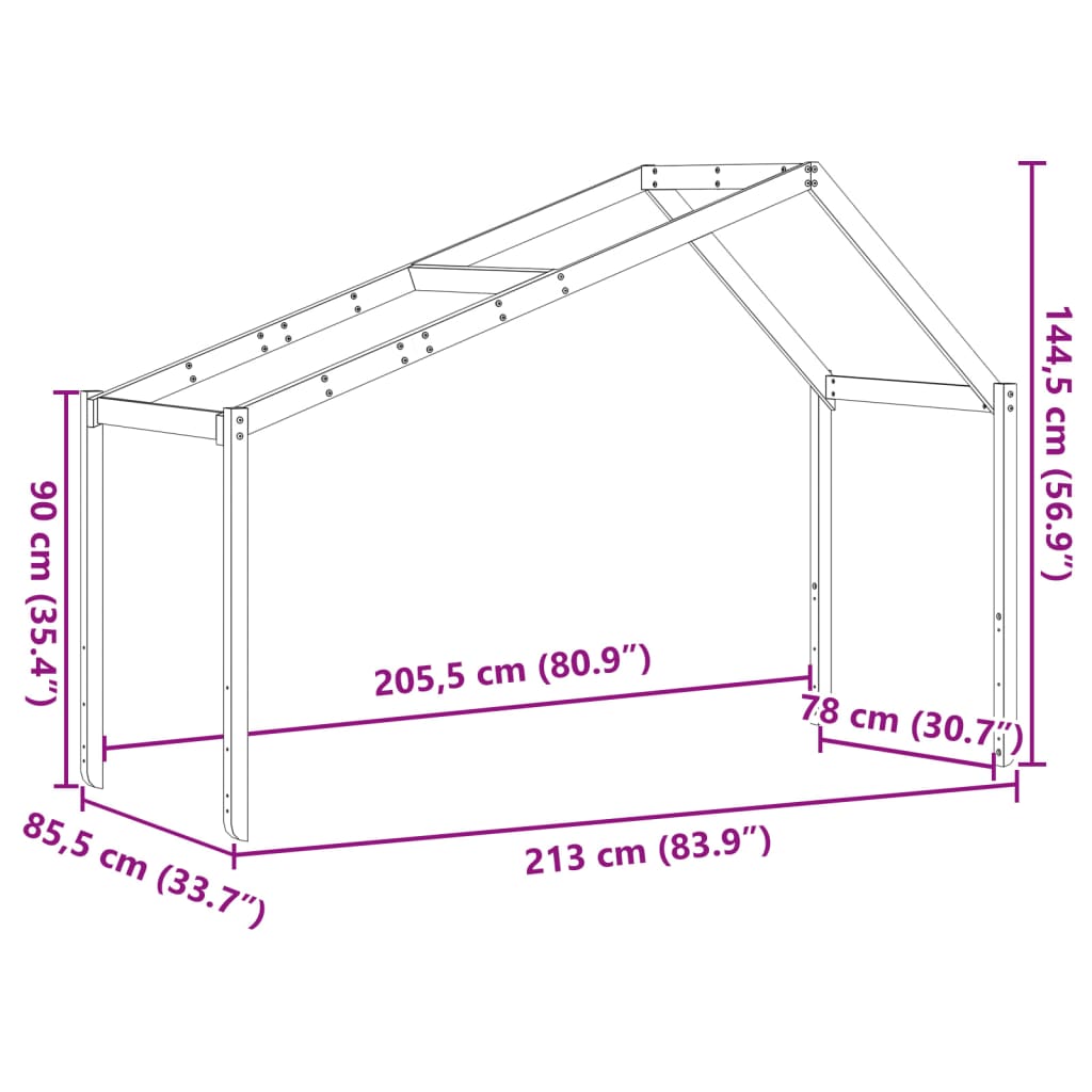 vidaXL Kids' Bed Roof White 213x85.5x144.5 cm Solid Wood Pine