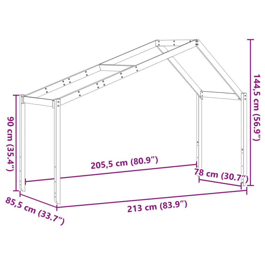 vidaXL Kids' Bed Roof Wax Brown 213x85.5x144.5 cm Solid Wood Pine