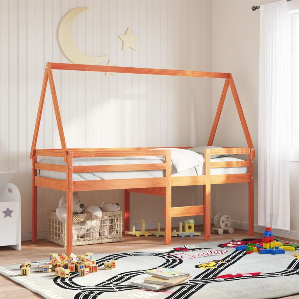 vidaXL Kids' Bed Roof Wax Brown 209x95.5x88 cm Solid Wood Pine