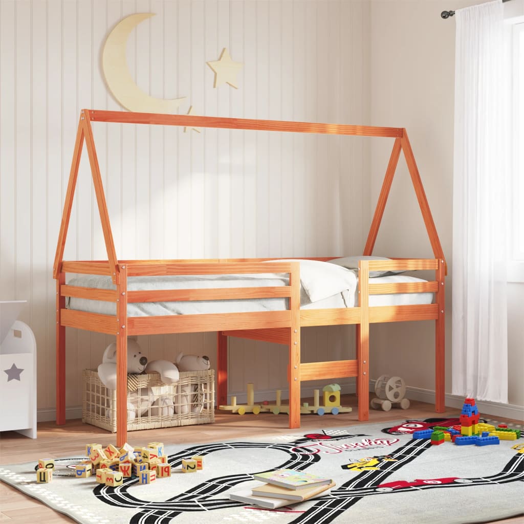 vidaXL Kids' Bed Roof Wax Brown 199x95.5x88 cm Solid Wood Pine