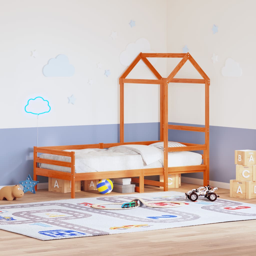 vidaXL Kids' Bed Roof Wax Brown 118x70x176.5 cm Solid Wood Pine