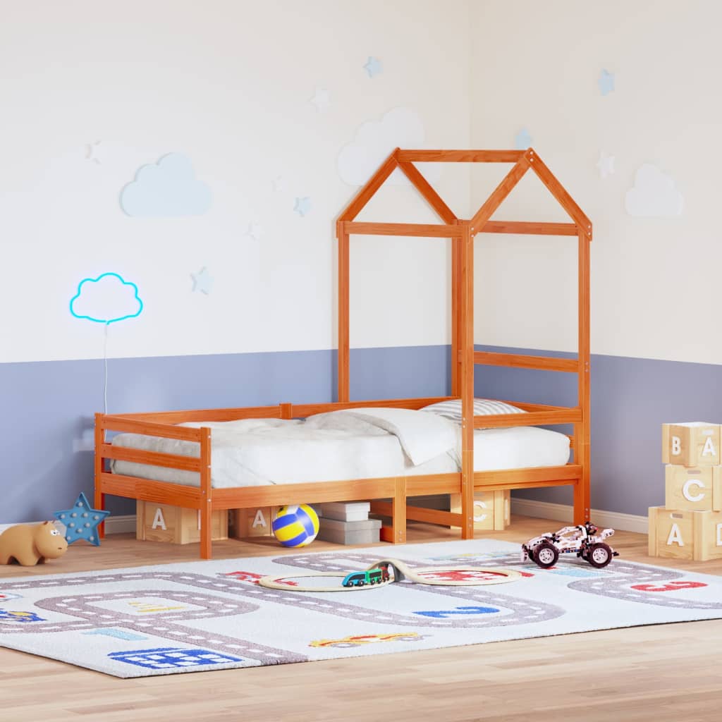 vidaXL Kids' Bed Roof Wax Brown 108x70x176.5 cm Solid Wood Pine
