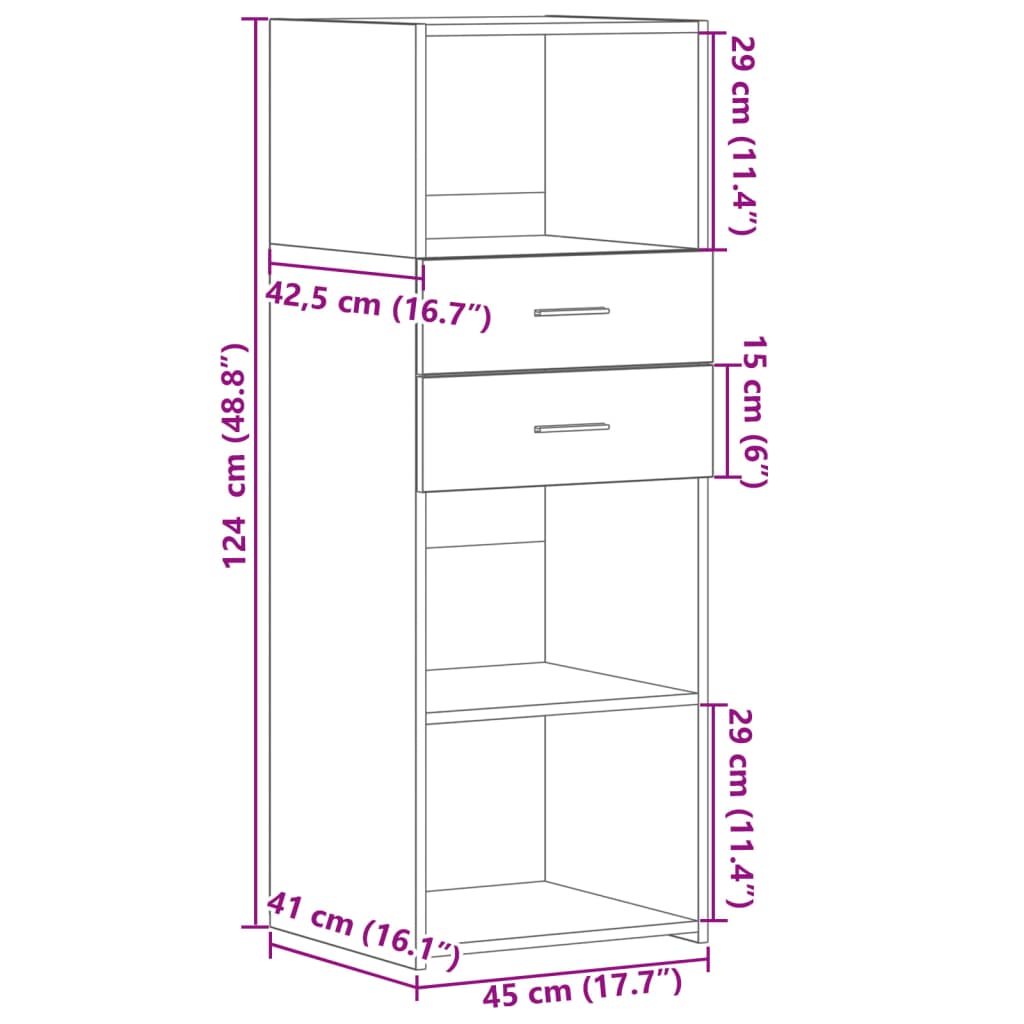 vidaXL Highboard Grey Sonoma 45x42,5x124 cm Engineered Wood