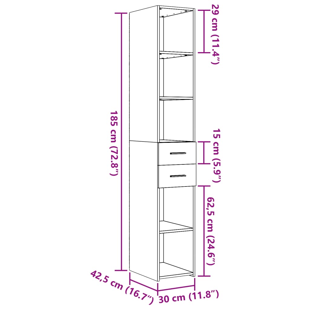 vidaXL Highboard White 30x42,5x185 cm Engineered Wood