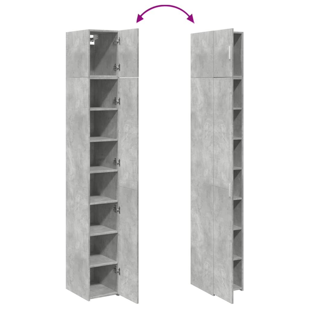 vidaXL Slim Storage Cabinet Concrete Grey 30x42.5x225 cm Engineered Wood