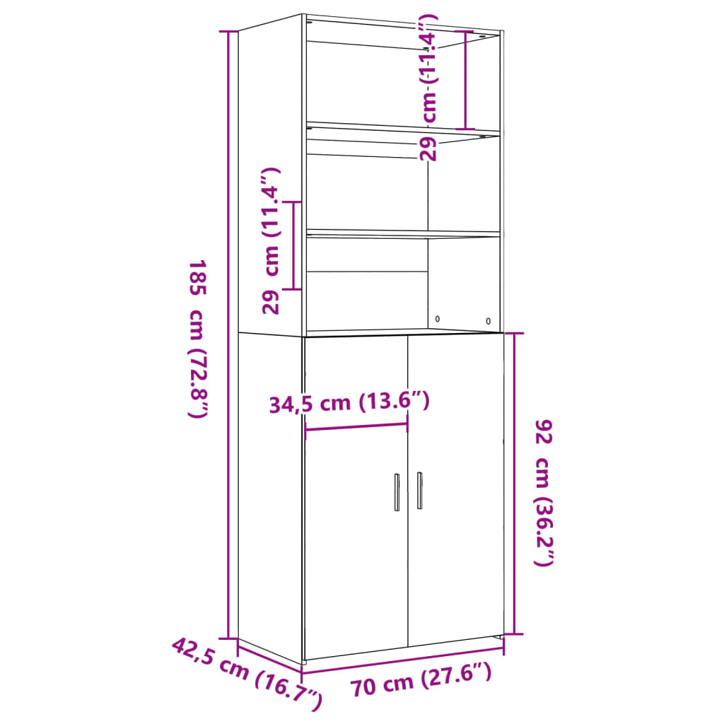 vidaXL Highboard Smoked Oak 70x42.5x185 cm Engineered Wood