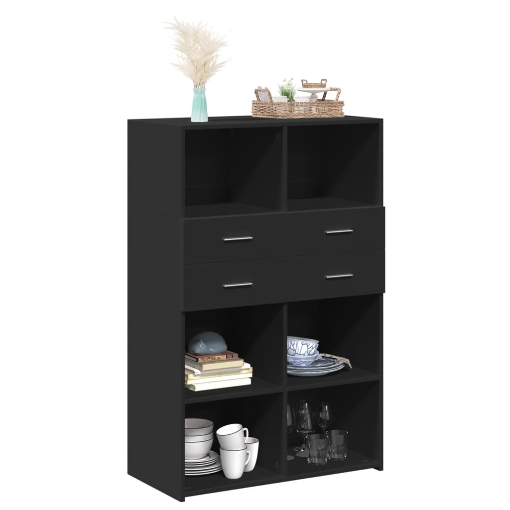 vidaXL Highboard | Black | Engineered wood | 124 cm tall, 80 cm wide | Highboard