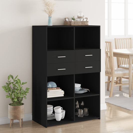 vidaXL Highboard | Black | Engineered wood | 124 cm tall, 80 cm wide | Highboard