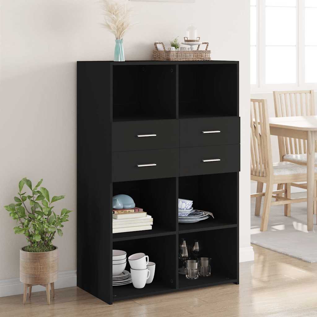 vidaXL Highboard Black 80x42,5x124 cm Engineered Wood
