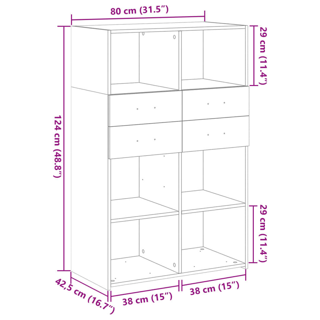 vidaXL Highboard Grey Sonoma 80x42.5x124 cm Engineered Wood
