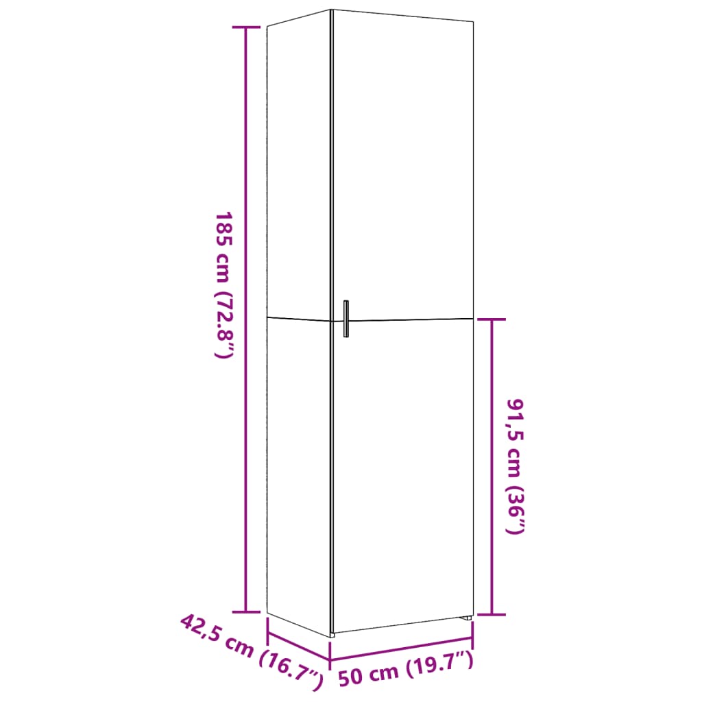 vidaXL Highboard Grey Sonoma 50x42,5x185 cm Engineered Wood