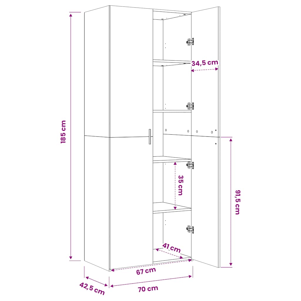 vidaXL Highboard Sonoma Oak 70x42.5x185 cm Engineered Wood