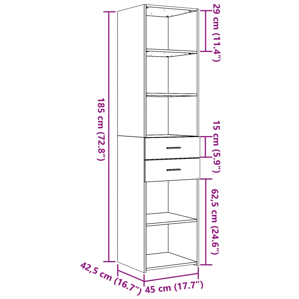 vidaXL Highboard Sonoma Oak 45x42,5x185 cm Engineered Wood
