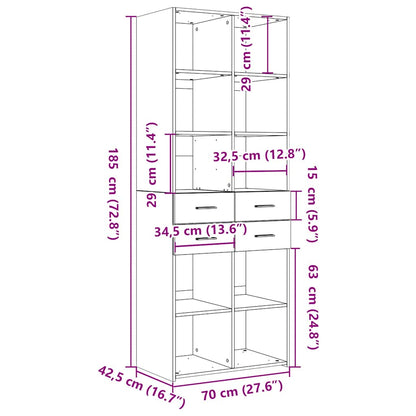 vidaXL Highboard Black 70x42,5x185 cm Engineered Wood