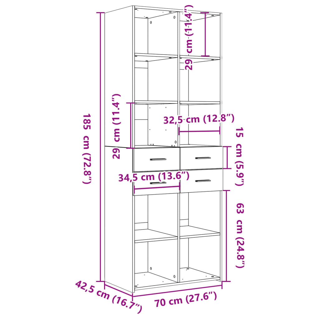 vidaXL Highboard Sonoma Oak 70x42.5x185 cm Engineered Wood
