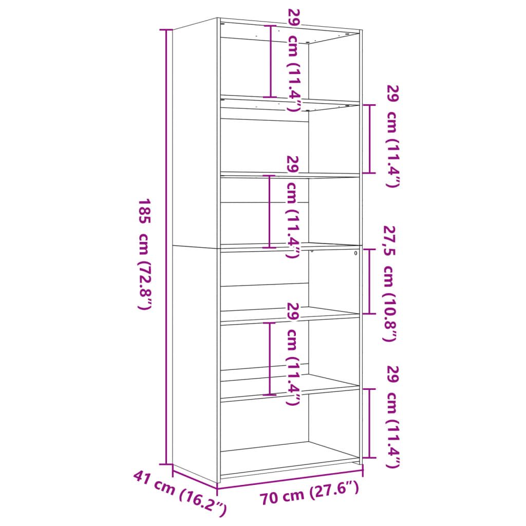 vidaXL Highboard Smoked Oak 70x41x185 cm Engineered Wood