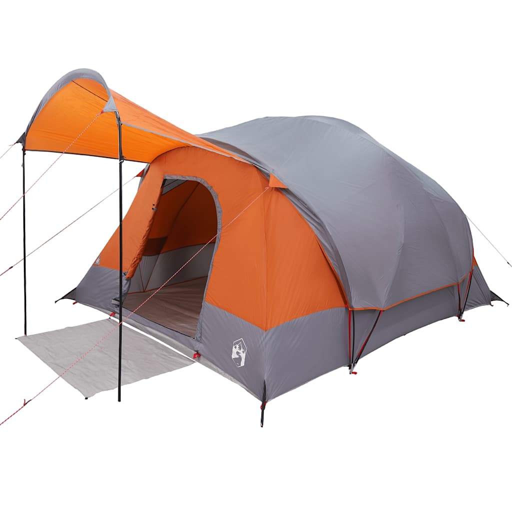vidaXL Family Tent Tunnel 8-Person Grey and Orange Waterproof
