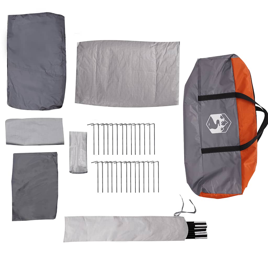 vidaXL Family Tent Tunnel 8-Person Grey and Orange Waterproof