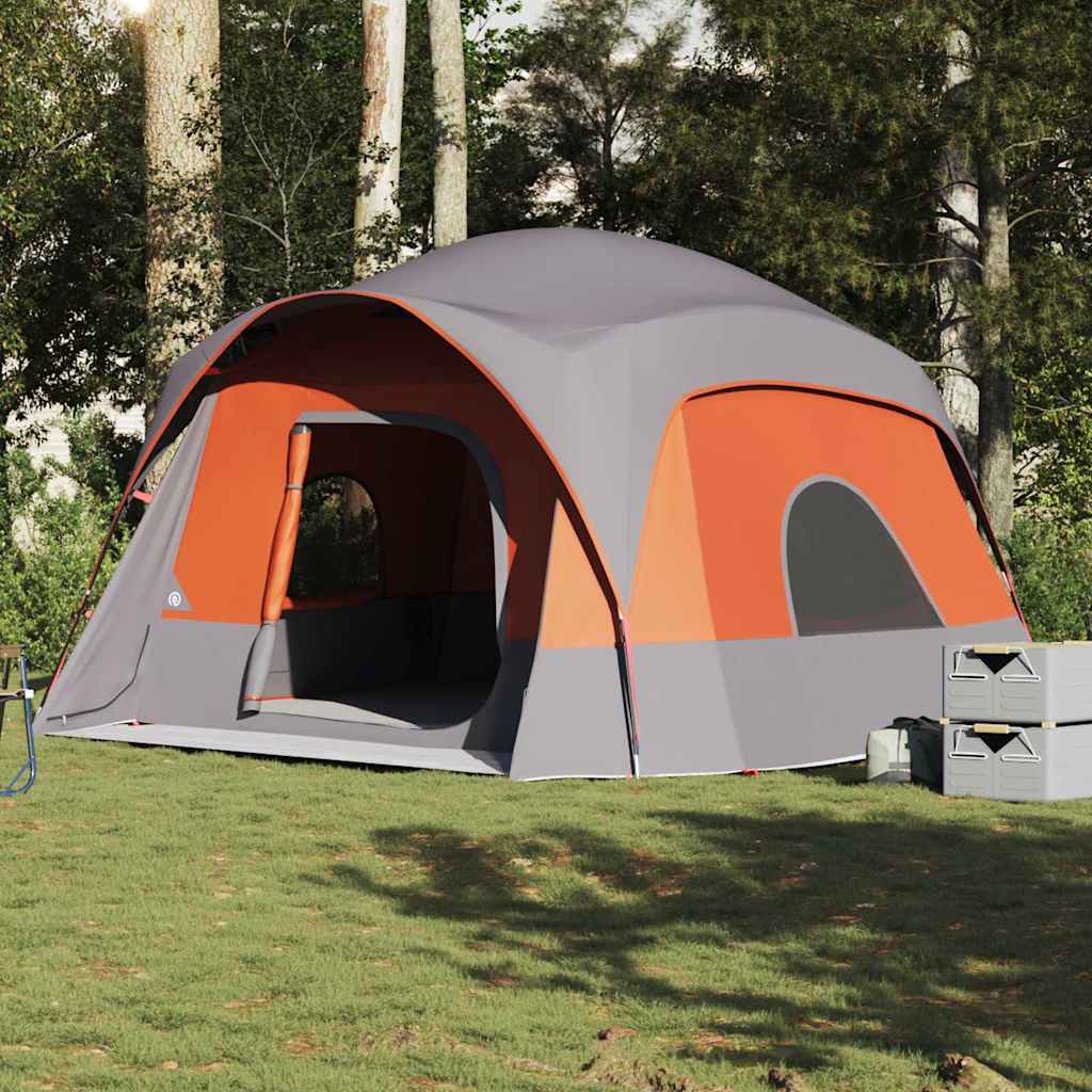 vidaXL Family Tent Cabin 6-Person Grey and Orange Waterproof