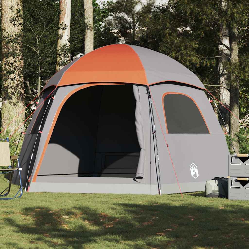 vidaXL Family Tent Igloo 6-Person Grey and Orange Waterproof