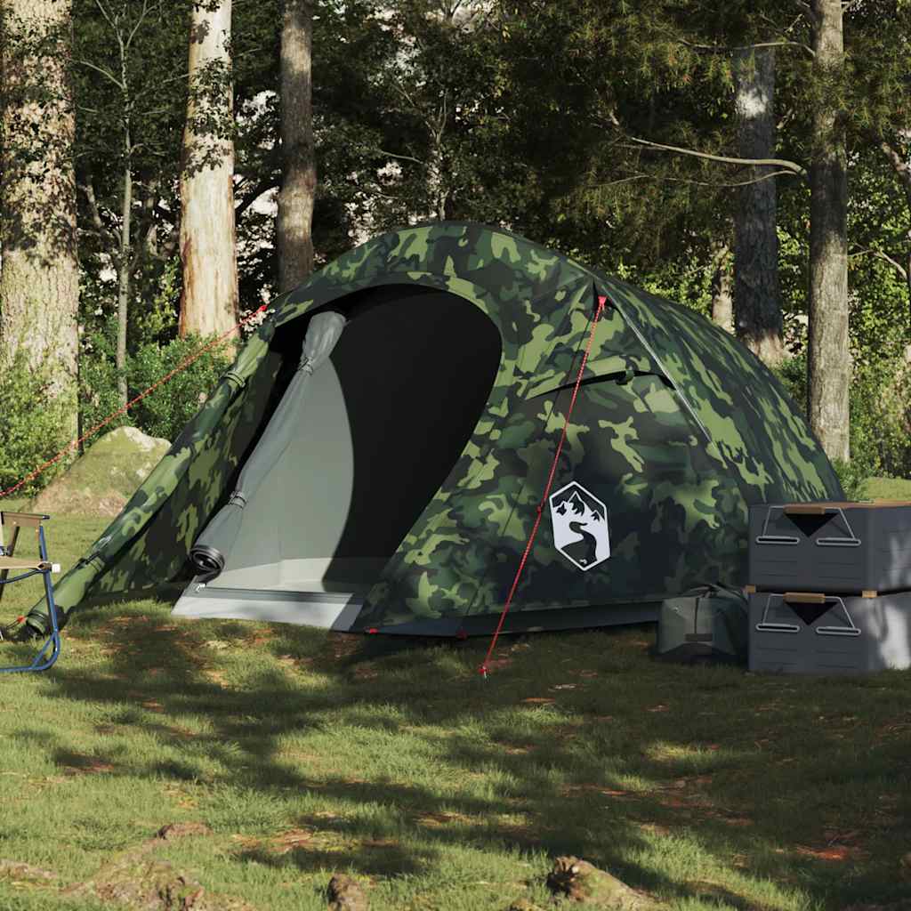 vidaXL Camping Tent Tunnel 3-Person Camouflage Waterproof