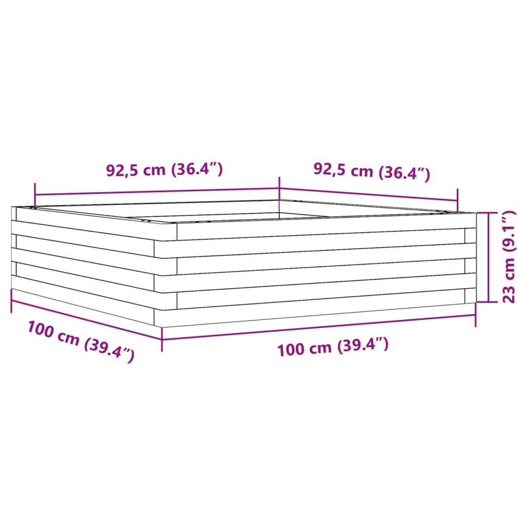 vidaXL Garden Planter Wax Brown 100x100x23 cm Solid Wood Pine