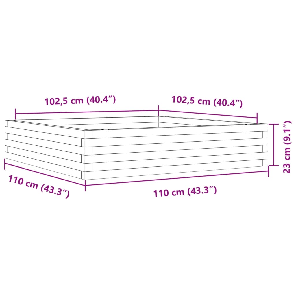 vidaXL Garden Planter Wax Brown 110x110x23 cm Solid Wood Pine