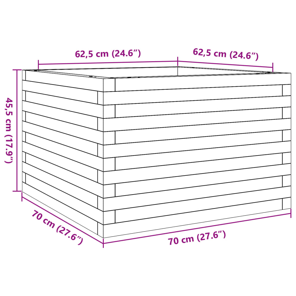 vidaXL Garden Planter Wax Brown 70x70x45,5 cm Solid Wood Pine