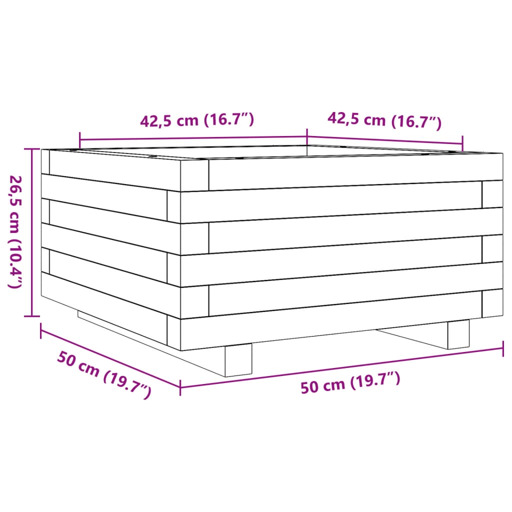 vidaXL Garden Planter White 50x50x26,5 cm Solid Wood Pine
