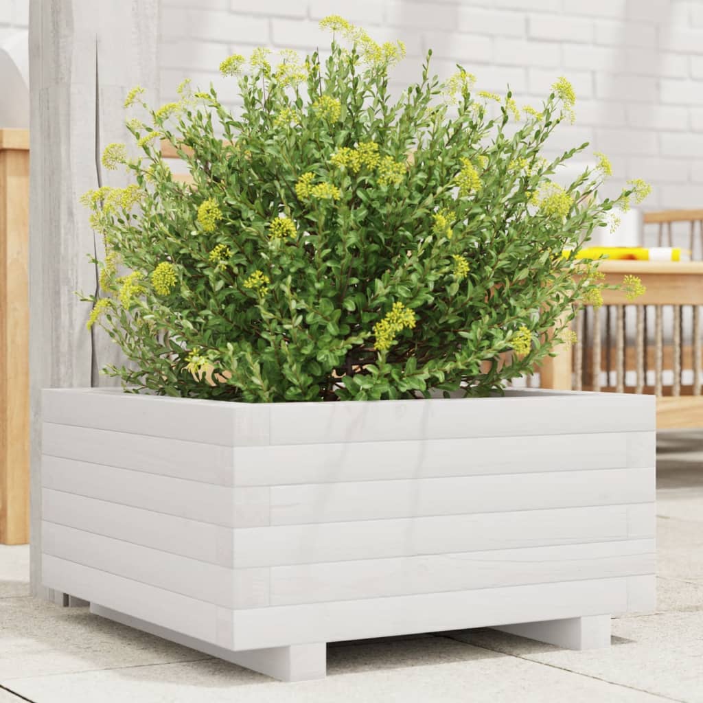 vidaXL Garden Planter White 50x50x26,5 cm Solid Wood Pine