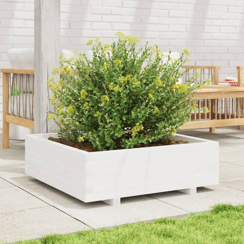 vidaXL Garden Planter White 80x80x26,5 cm Solid Wood Pine