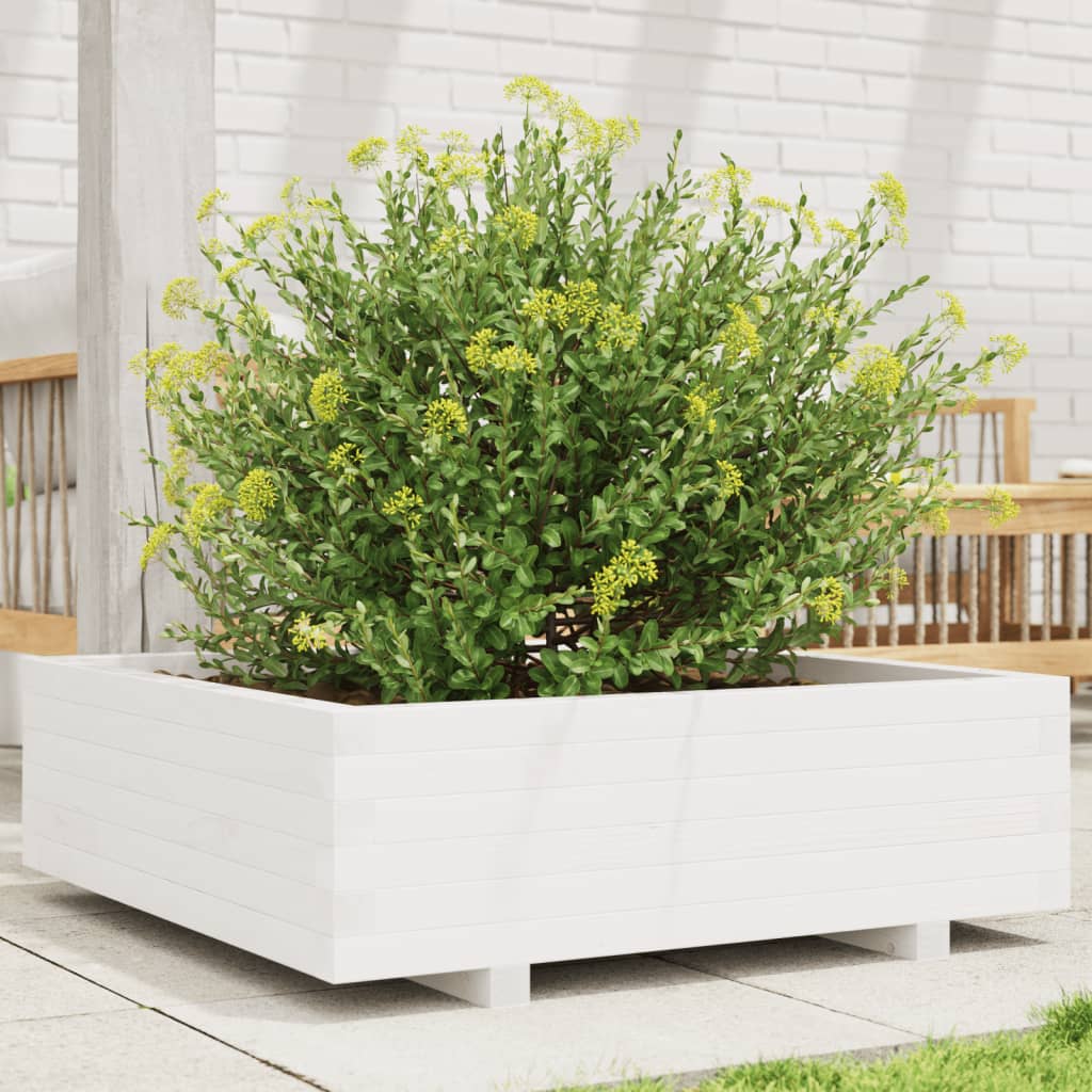 vidaXL Garden Planter White 80x80x26,5 cm Solid Wood Pine