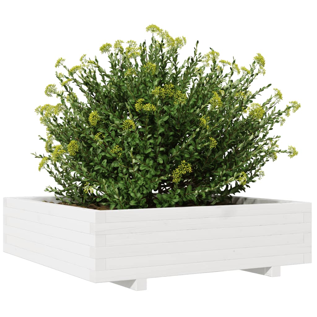 vidaXL Garden Planter White 90x90x26.5 cm Solid Wood Pine